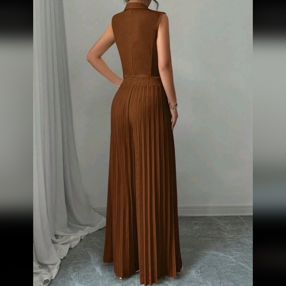 1set Elegant Women's Solid Color Double-Breasted Sleeveless Blazer - Picture 4 of 4